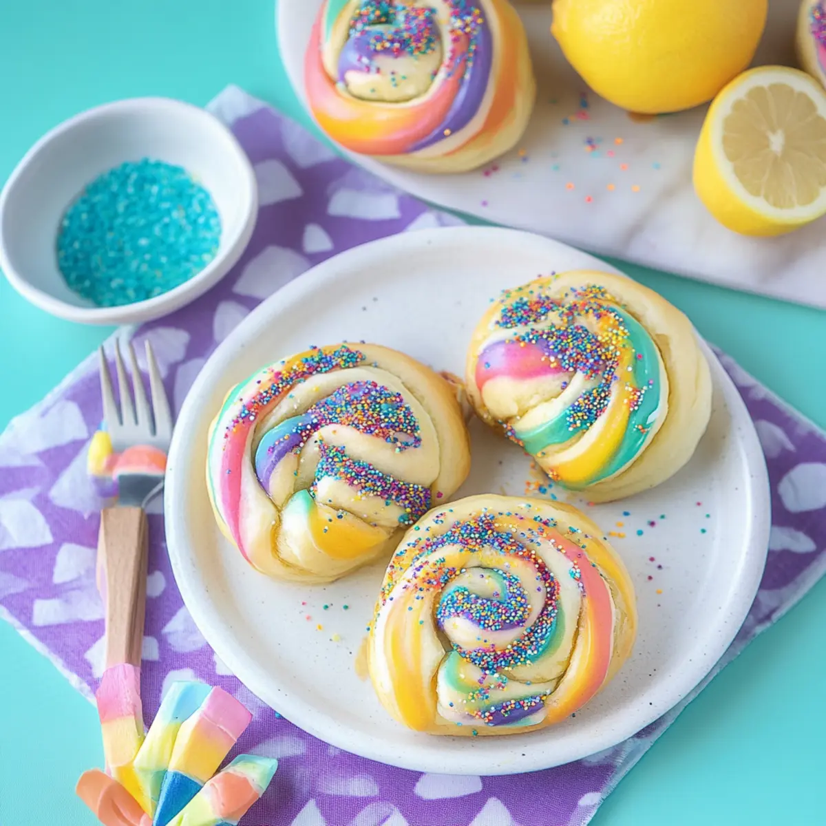 Indulgent Lemon Cream Cheese Rainbow Sweet Rolls to Brighten Your Day 24 Lemon Cream Cheese Rainbow Sweet Rolls | Club Crafted
