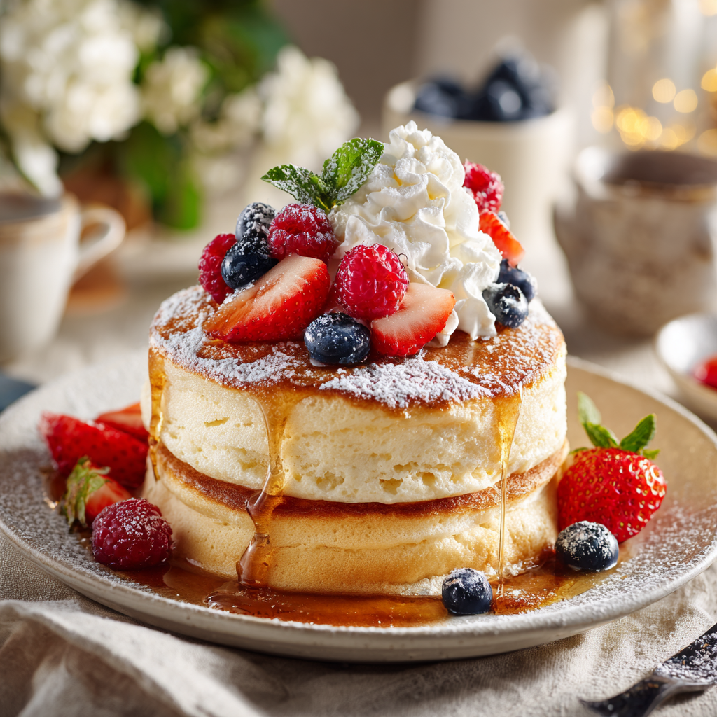 u3929625643 Tall fluffy Japanese souffl pancakes stacked high 0c1f52c8 265c 4cd7 a648 ba4ef763e156 1