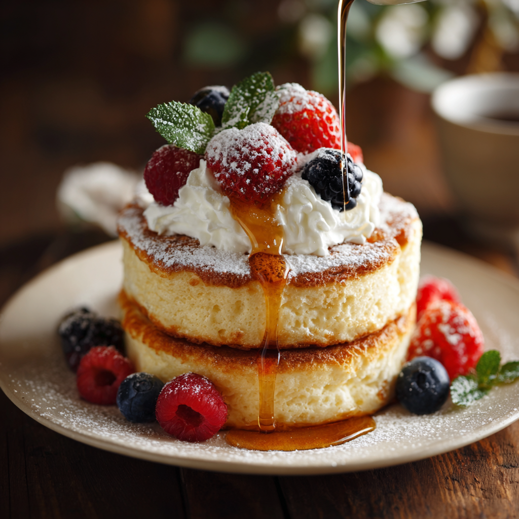 u3929625643 Tall fluffy Japanese souffl pancakes stacked high 0c1f52c8 265c 4cd7 a648 ba4ef763e156 3